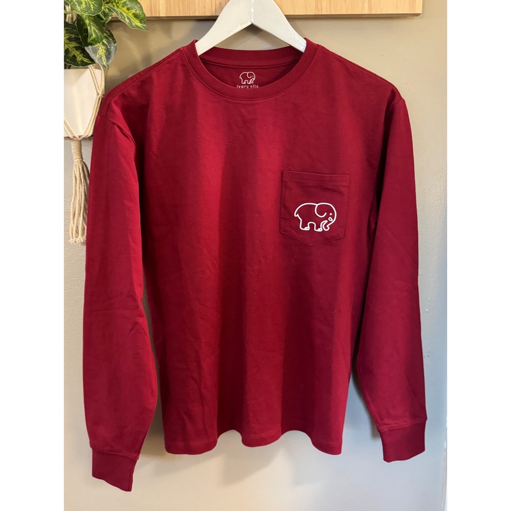 Ivory Ella Long Sleeve Pocket T‎ Shirt Red Elephant Logo Organic Cotton Womens S